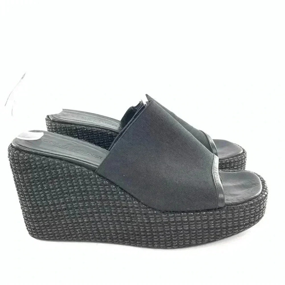 Donald J pliner sandals 7 black leather chunky platform slides vintage 90s y2k